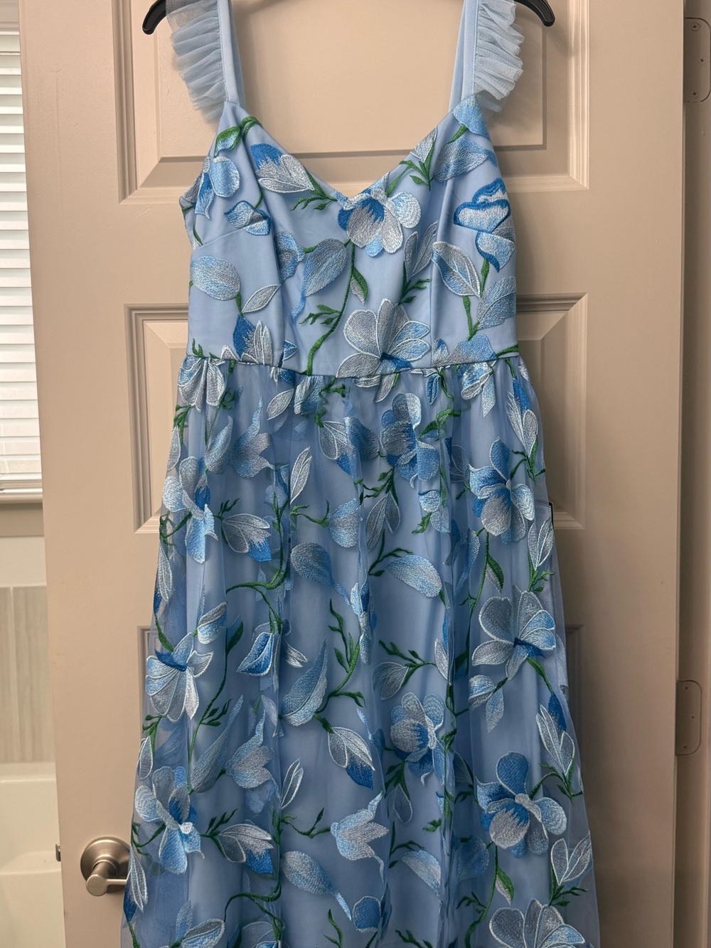 Adrianna Papell Light Blue Floral Embroidered Mesh Dress NWT